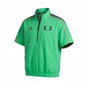 Adidas Miami Hurricanes Miami Nights Short Sleeve 1/2 Zip Jacket Green L NWOT